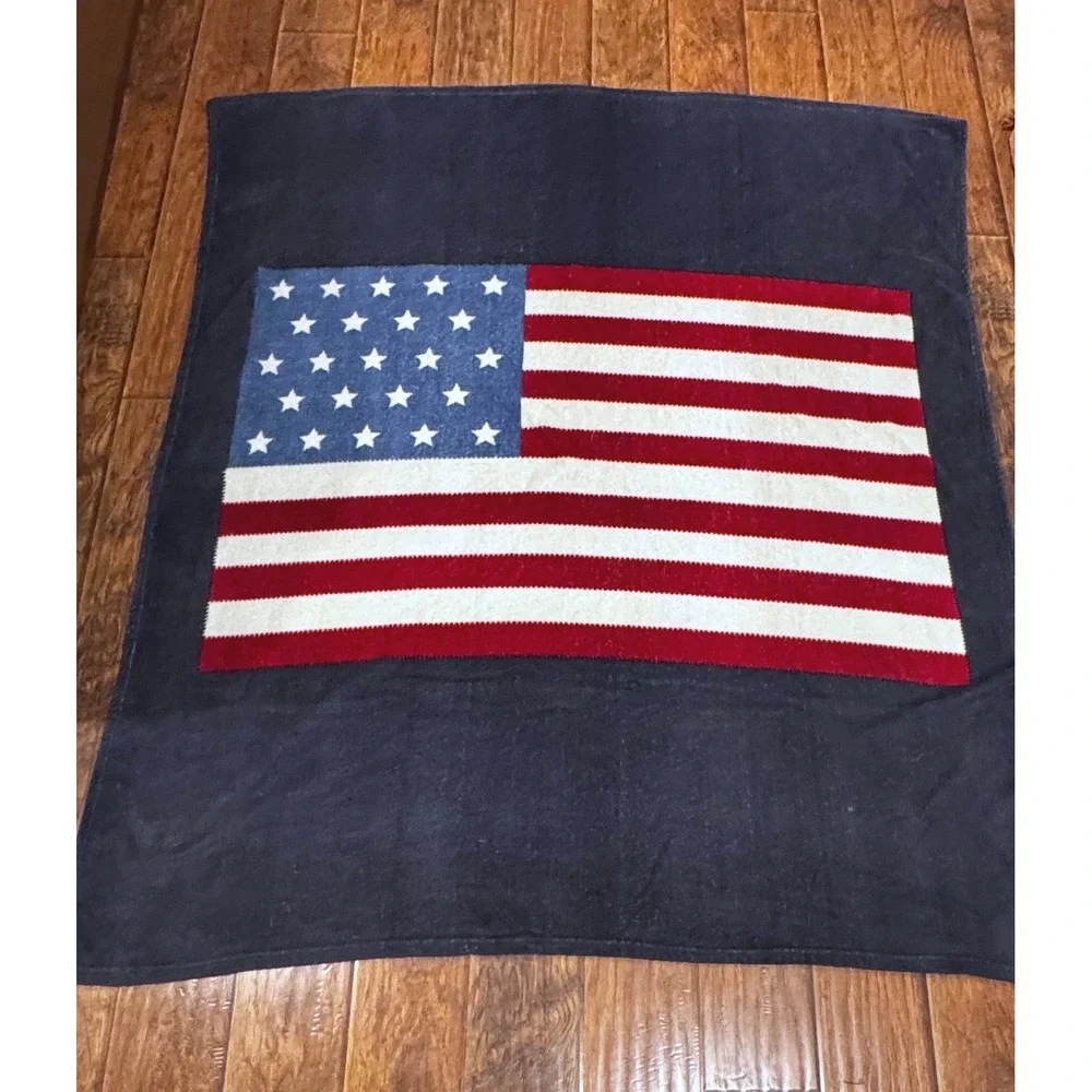 Lauren Ralph Lauren American Flag Blanket 66x70 Plush Fleece Navy Americana USA